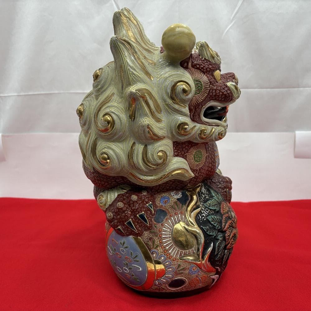 九谷焼 八幡窯 太吉 玉乗り獅子 置物 縁起物 大サイズ 高さ約35cm 九谷焼 八幡窯 太吉 玉乗り獅子 置物 縁起物 大サイズ 高さ約35cm