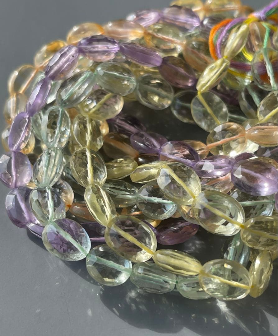 ４種set＊きらきらファセットオーバル＊グリーンアメジストシトリンレモンクォーツ