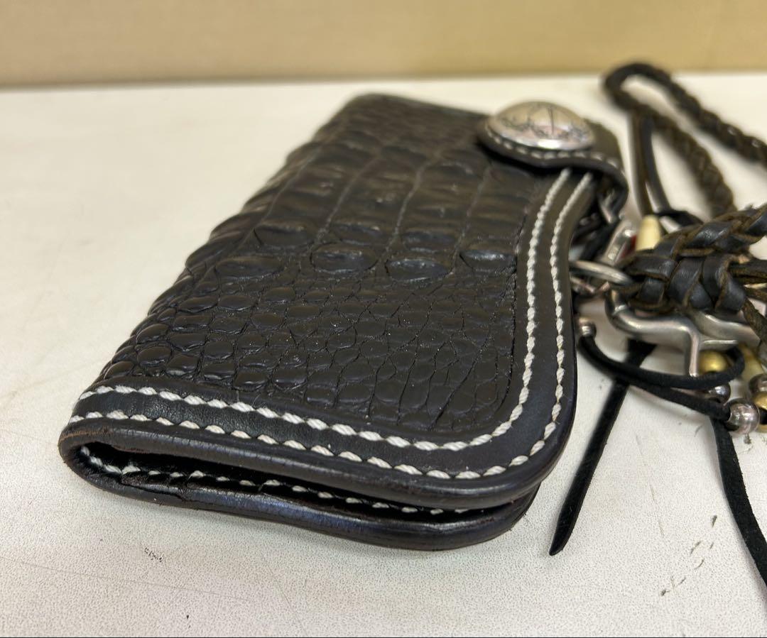 J738 BIG HAND　ビッグハンド　クロコダイル　ロングウォレット　黒色