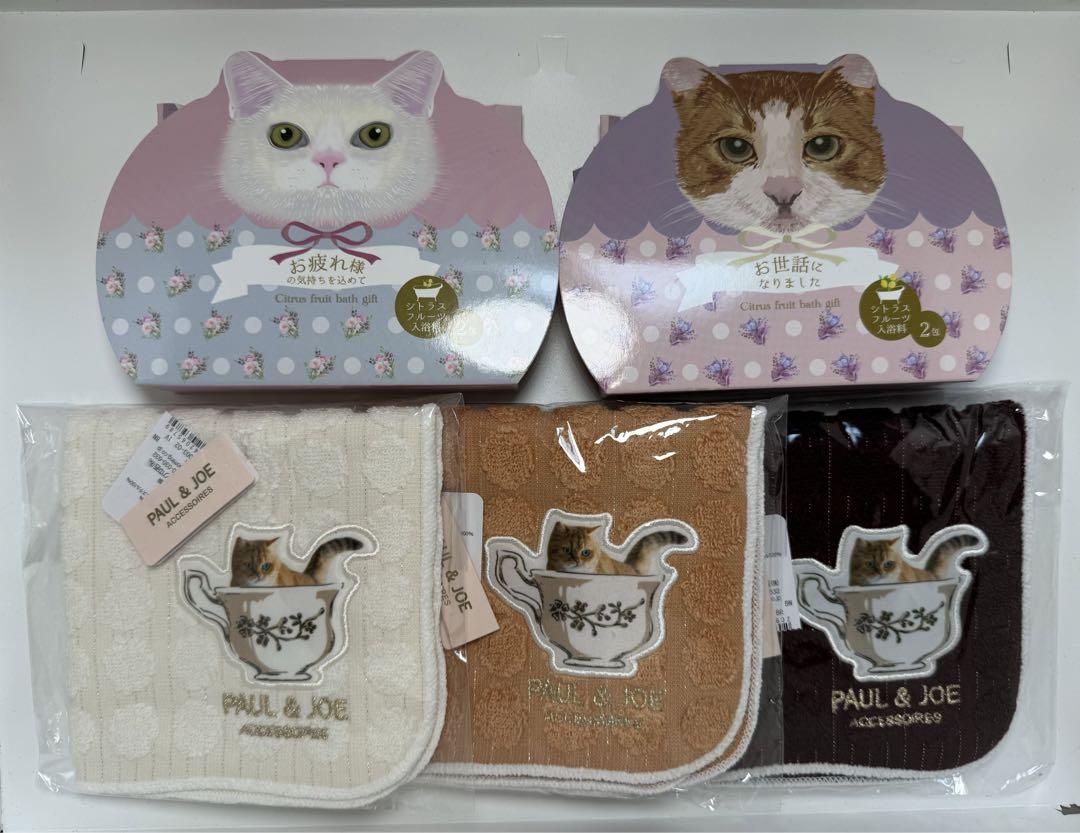 ねこギフトポールアンドジョー 猫ネコキャットタオルハンカチねこバスギフト新品