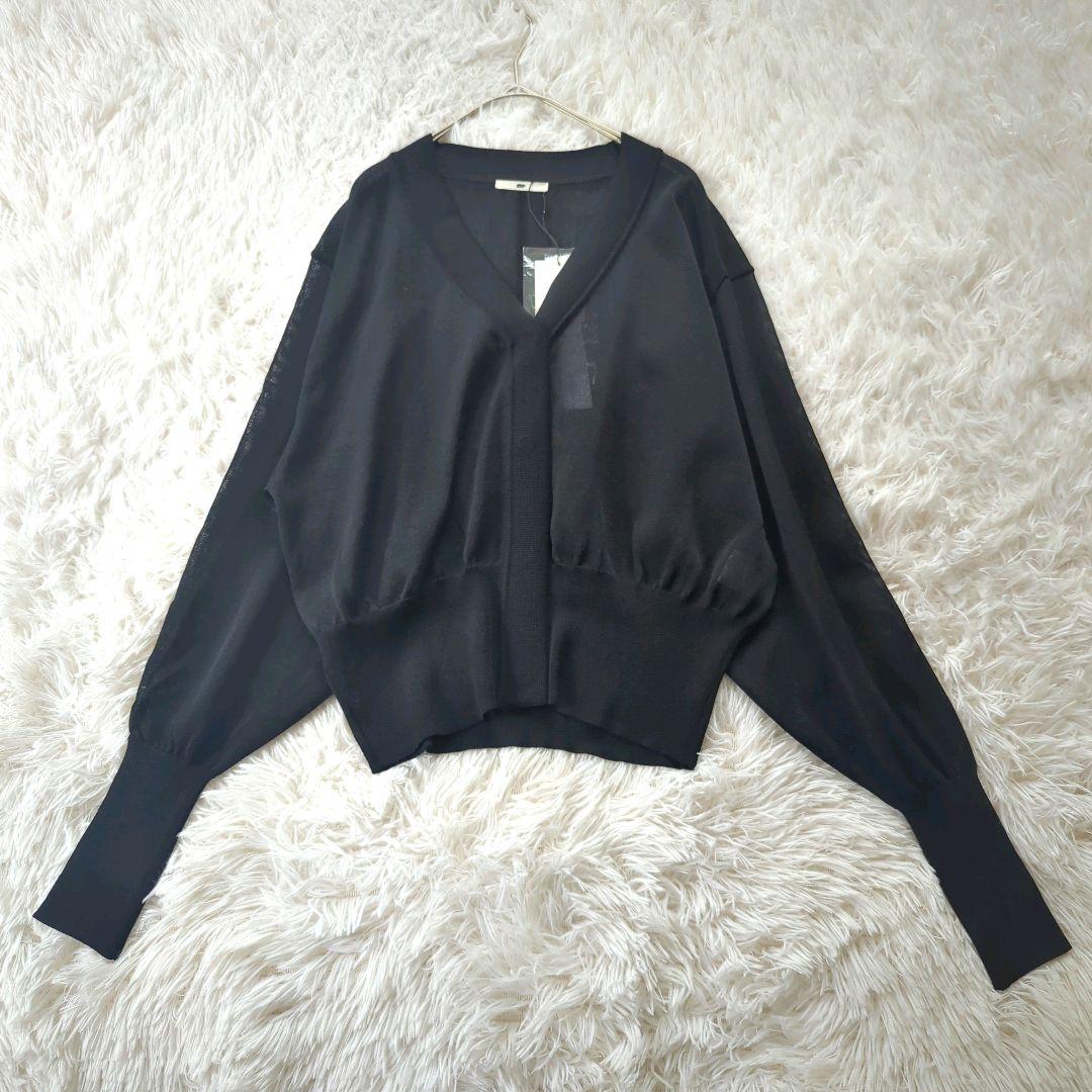 【NEW限定品】 新品 ブラック カーデ シアーコンパクトVネック MIREPOIX ヤマダヤ トップス