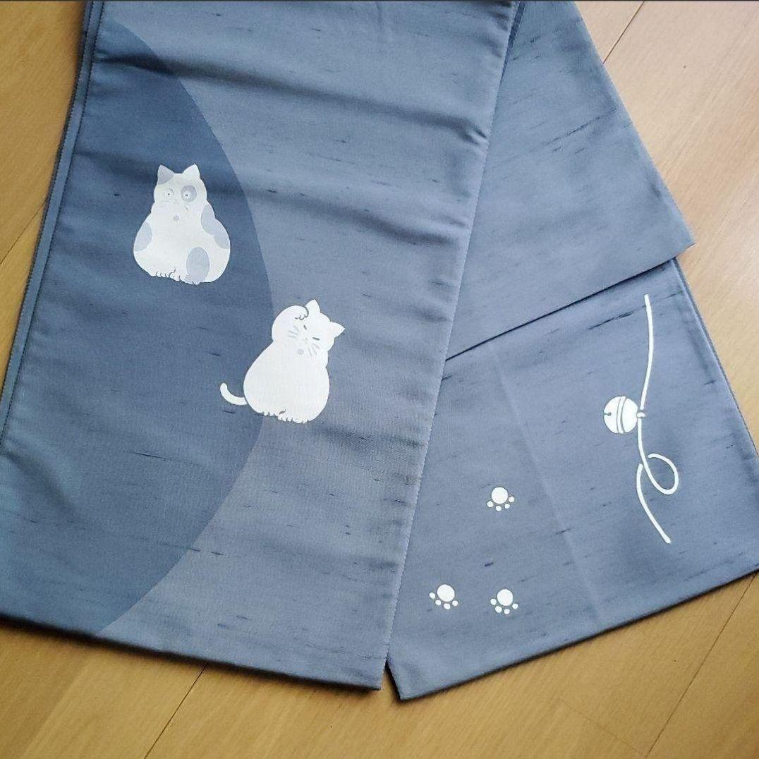 可愛い猫模様の名古屋帯 美品 シックモダン 洒落帯 上品