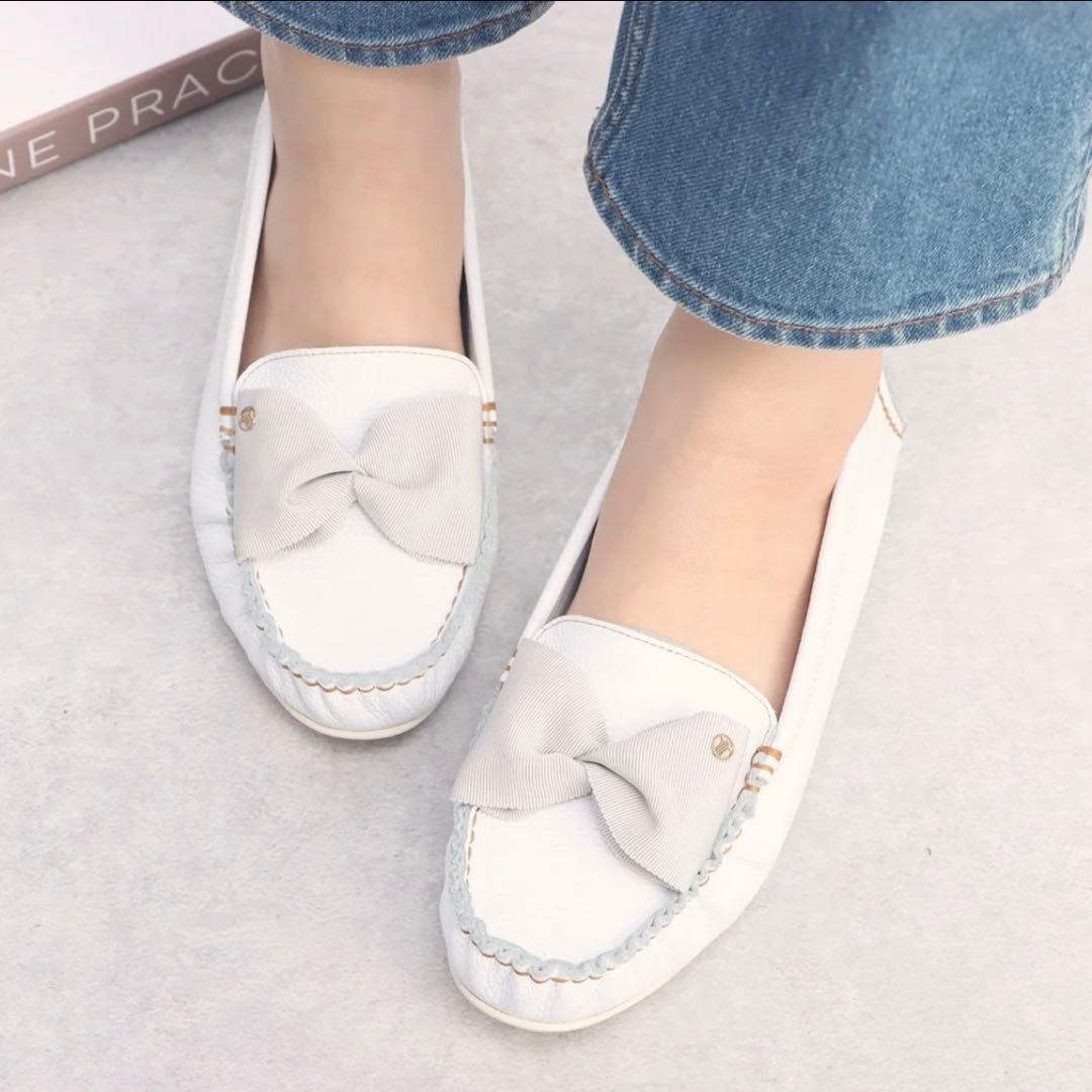 【美品】LANVIN en Bleu リボンモチーフソフトモカシン 23cm