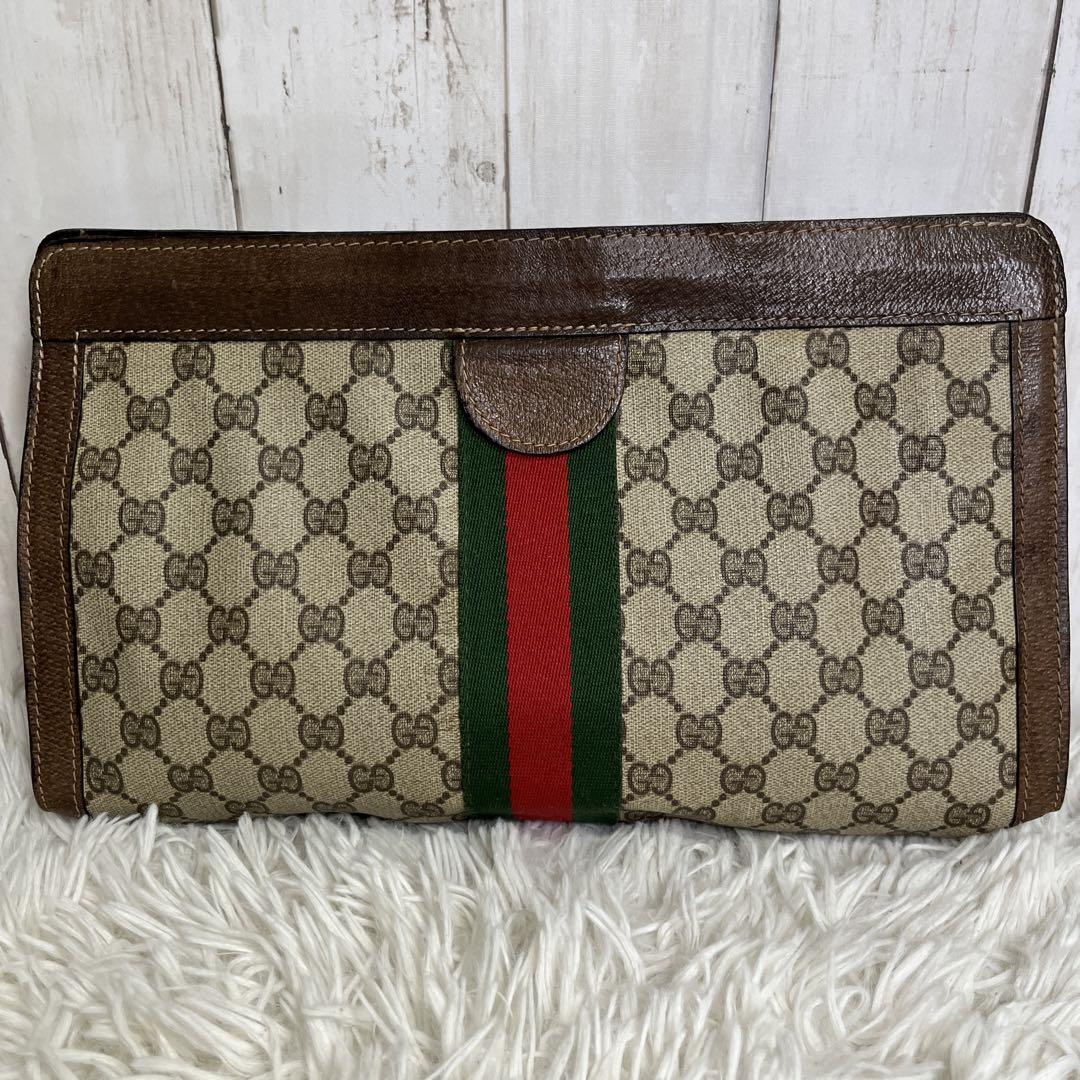 GUCCI シェリーライン　クラッチバッグ　セカンドバッグ　GG PVC 茶色
