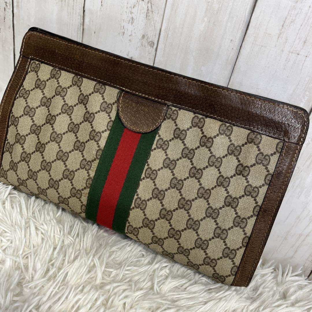 GUCCI シェリーライン　クラッチバッグ　セカンドバッグ　GG PVC 茶色