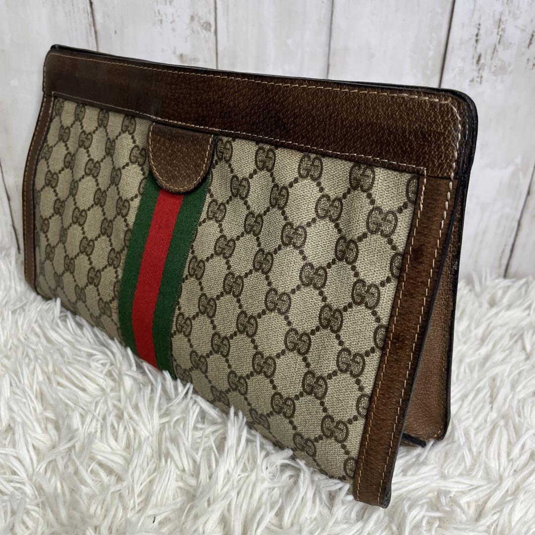 GUCCI シェリーライン　クラッチバッグ　セカンドバッグ　GG PVC 茶色