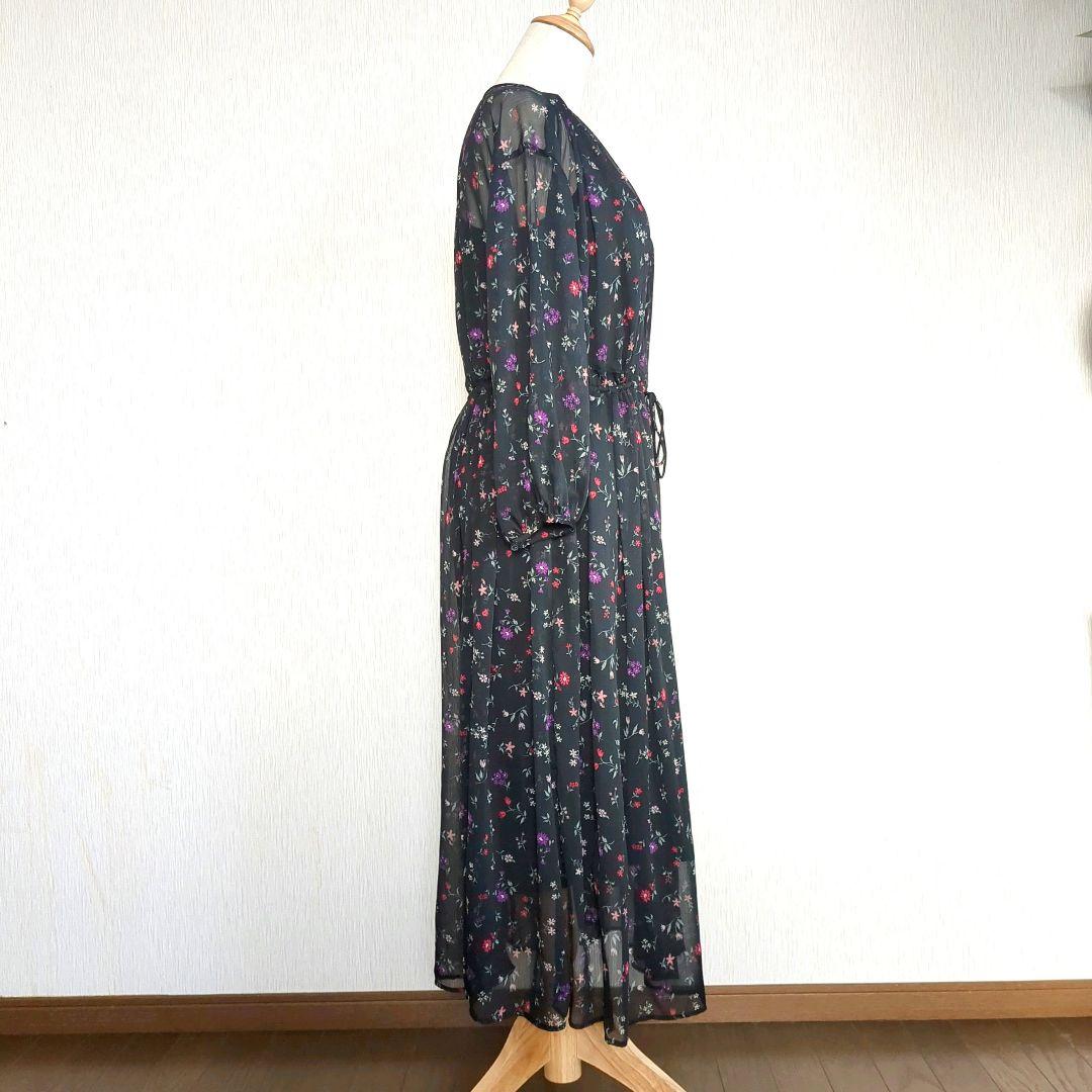 シフォン ワンピース ティアード 花柄 ロング 七分袖 ユニクロ Joy of Print シフォンワンピース 花柄 ロング 七分袖