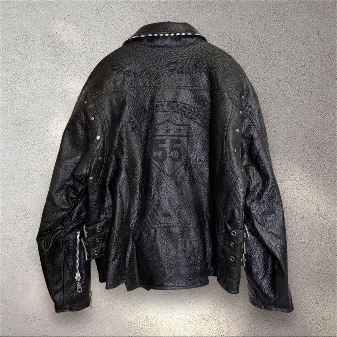 HARLEY ダブルライダースジャケット 刺繍 スタッズ ベルト パンク M HARLEY ダブルライダースジャケット 刺繍 スタッズ ベルト パンク M