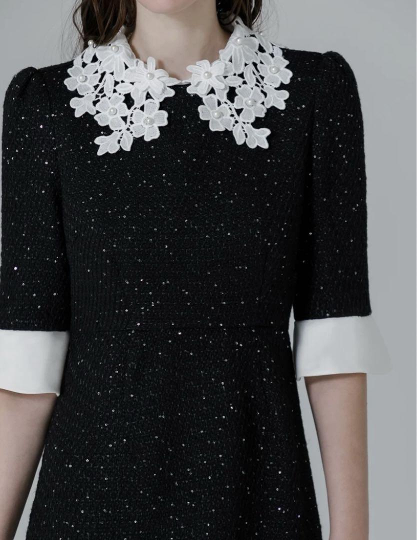 Leja レジャ花柄レーススパンコール刺繍Aラインフドレスワンピース
