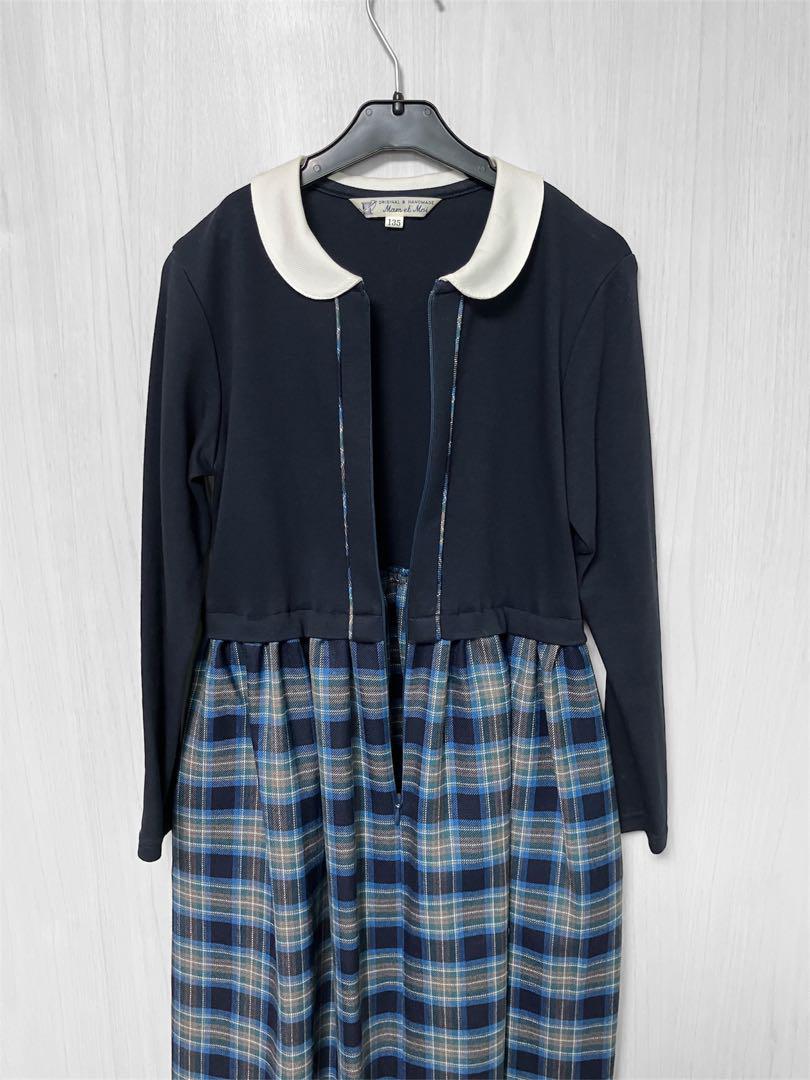 美品 マムエモワ 長袖前開きワンピース 135cm 小学校通学 お出掛け