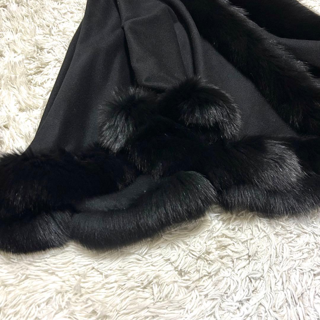 極美品 フォックスファー カシミヤ100% ポンチョ フード取り外し可