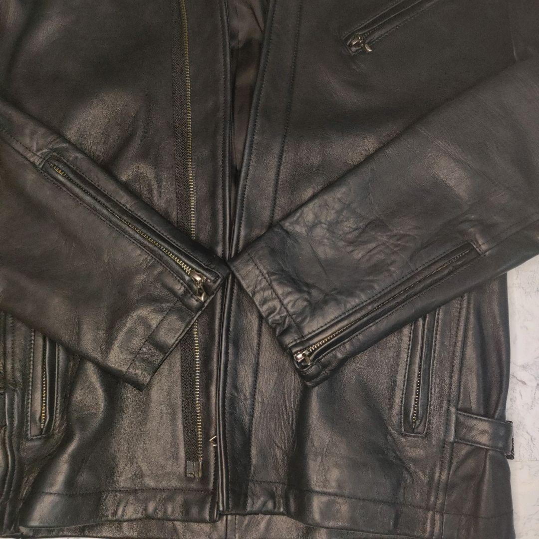 Haruf ラムオイルレザー 本革 フード付きレザーライダースジャケット XL