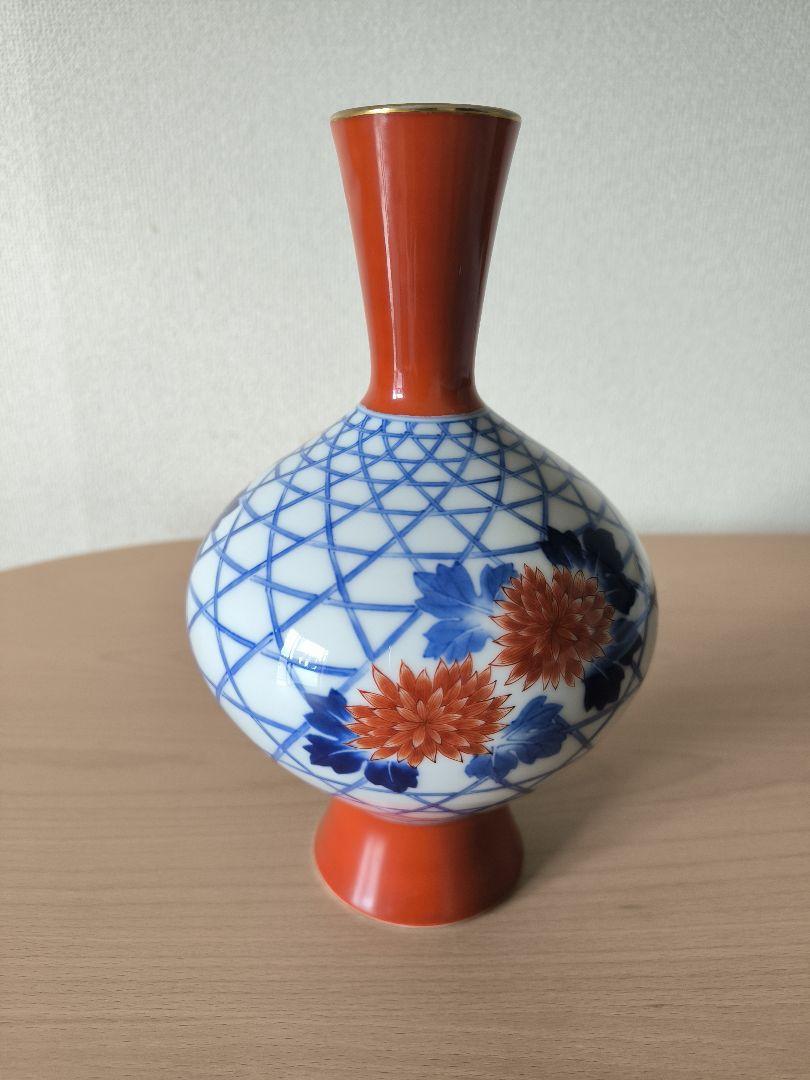 香蘭社　花瓶　花器　花生　染錦籠菊