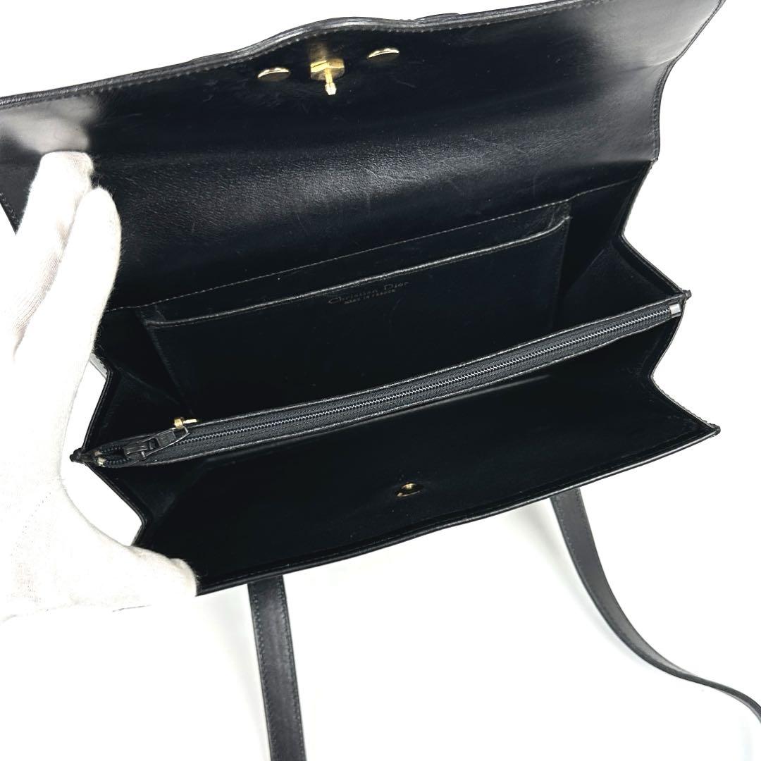 【美品】ディオール　ハンドバッグ　ロゴマーク　ゴールド金具　レザー　ブラック