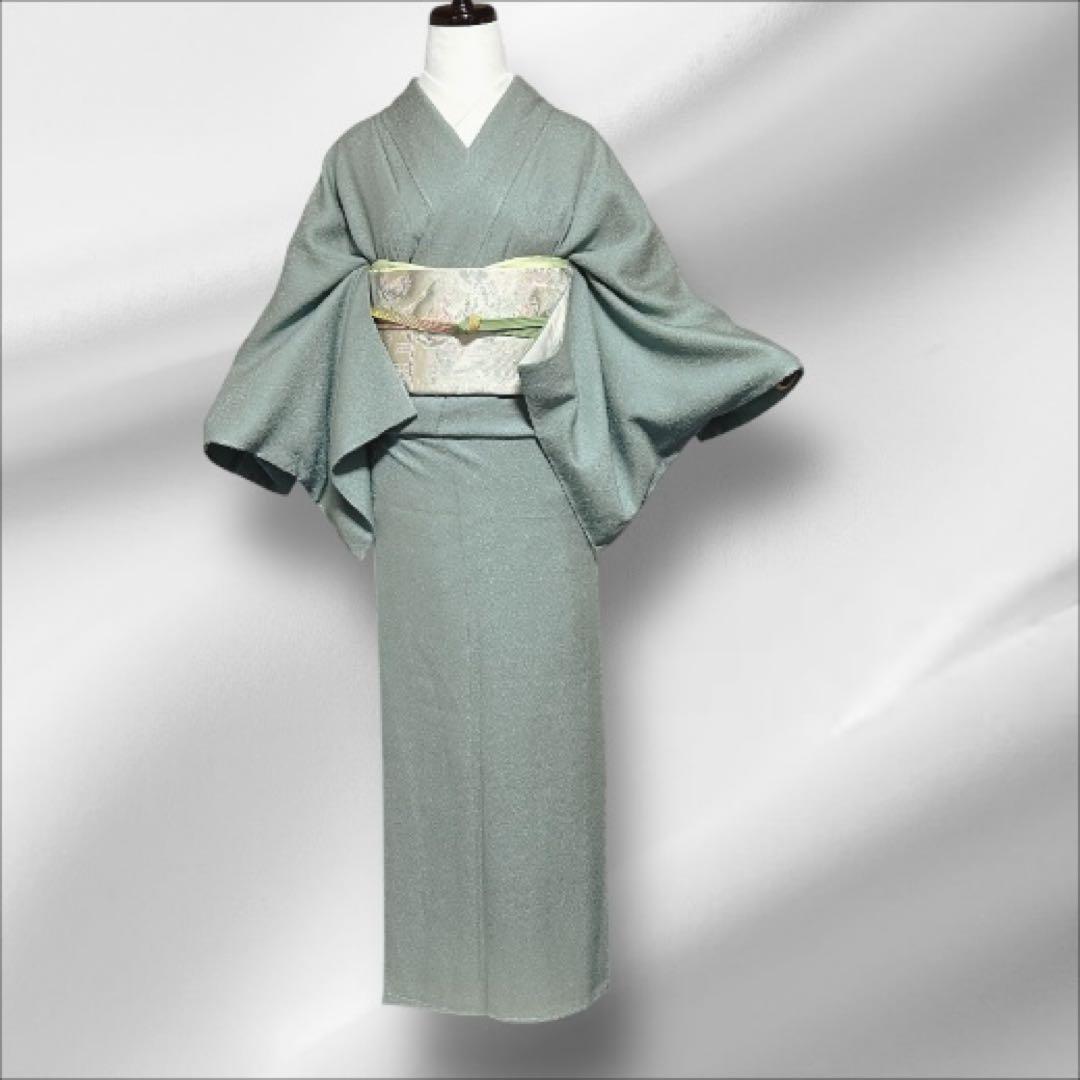 新品 美品 作家 袷 正絹 縮緬 色無地 フルセット 西陣唐織プラチナ箔袋帯 新品 美品 作家 袷 正絹 縮緬 色無地 フルセット 西陣唐織プラチナ箔袋帯