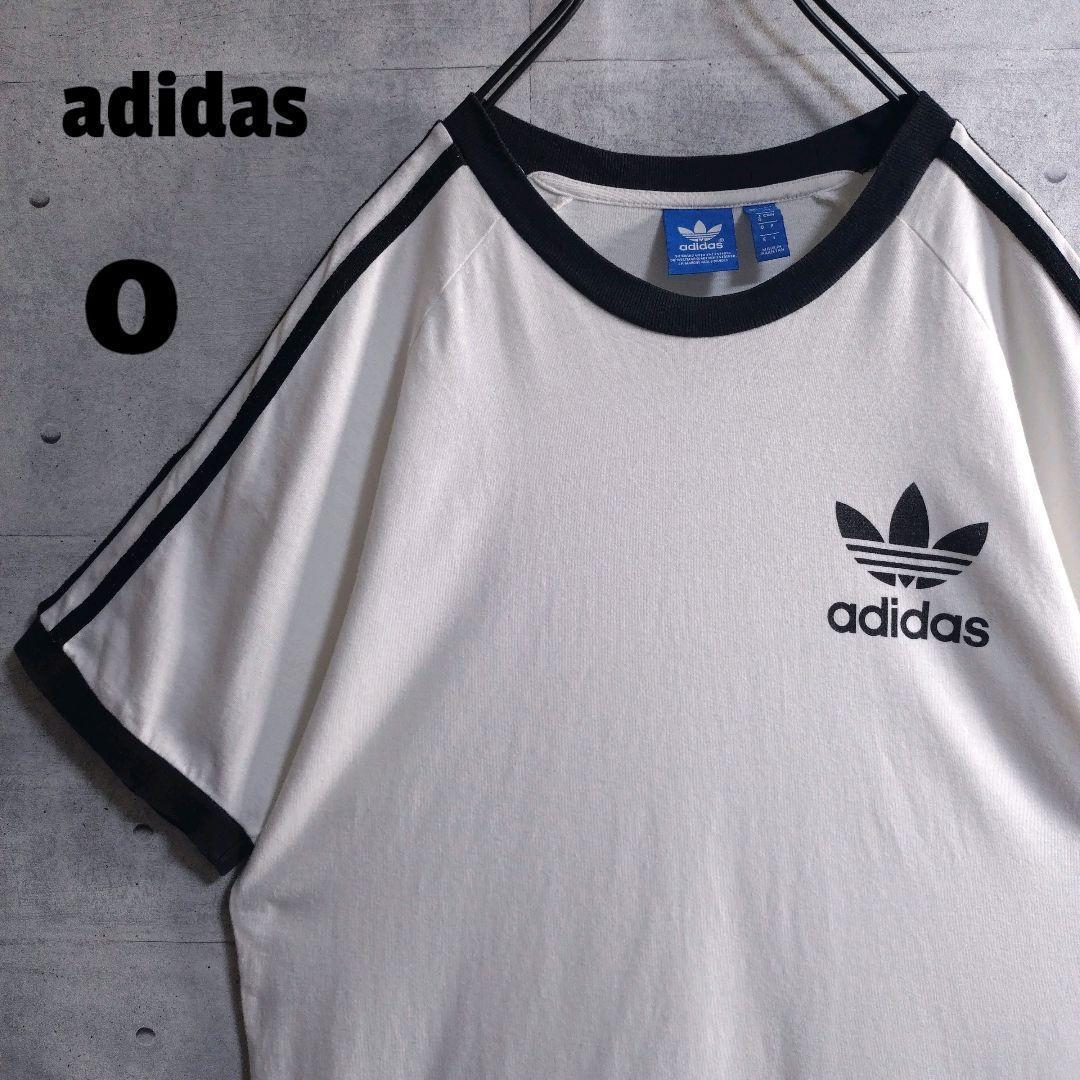 アディダス★トレフォイルロゴ 半袖 リンガーネック Tシャツ 白×黒 O
