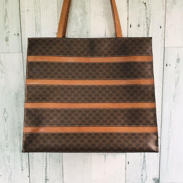 CELINE セリーヌ マカダム柄 トートバッグ ボーダー 縞 肩掛け レザー CELINE セリーヌ マカダム柄 トートバッグ ボーダー 縞 肩掛け レザー