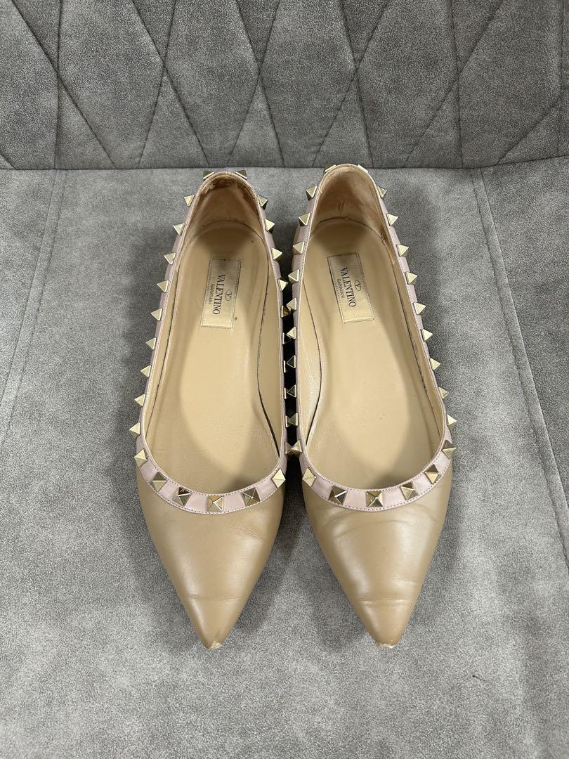 超ポイントアップ祭 正規品 VALENTINO GARAVANI ロックスタッズ フラットパンプス 靴