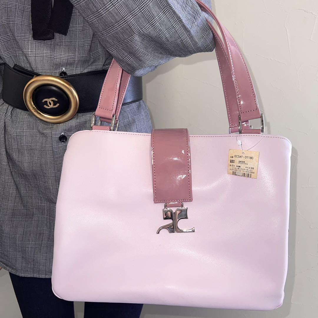 courrèges クレージュ トートバッグ　ロゴ金具　レザー　ピンク　カバン