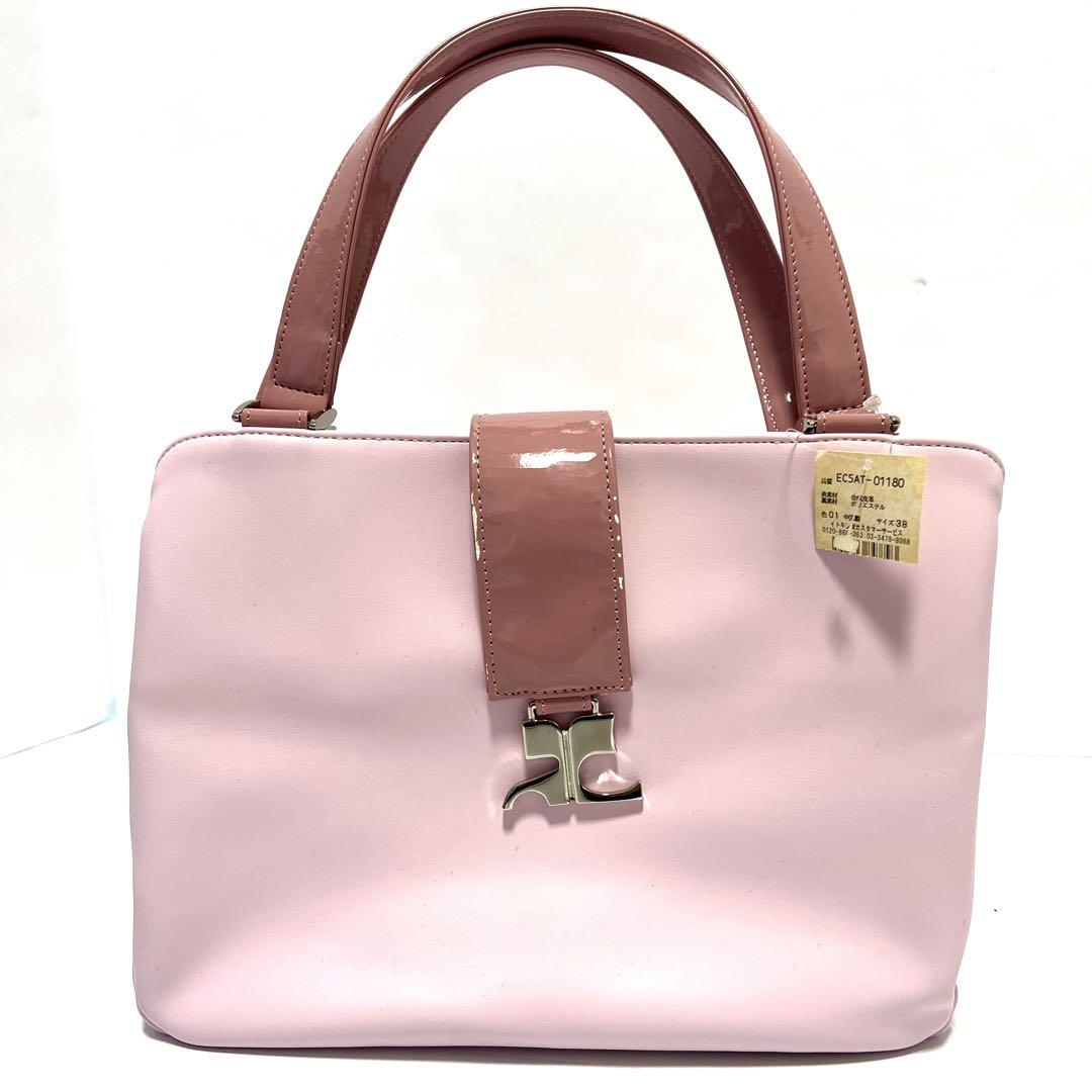 courrèges クレージュ トートバッグ　ロゴ金具　レザー　ピンク　カバン