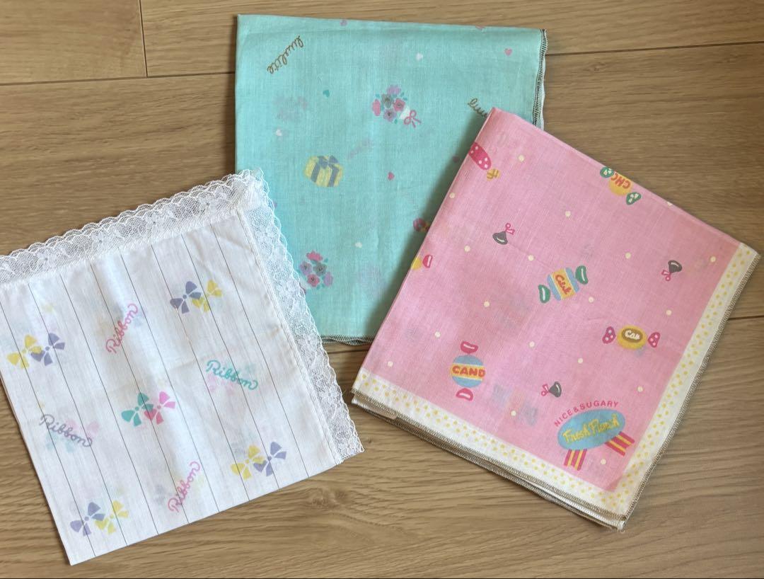 当時物 サンリオ ハンカチ 3枚セット／昭和レトロ ファンシー雑貨