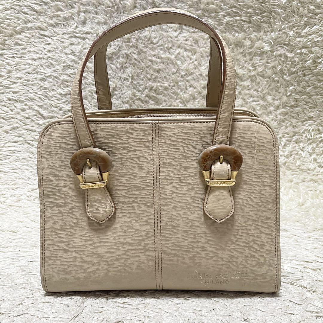 ミラショーン ハンドバッグ レザー ベージュ系 ゴールド金具