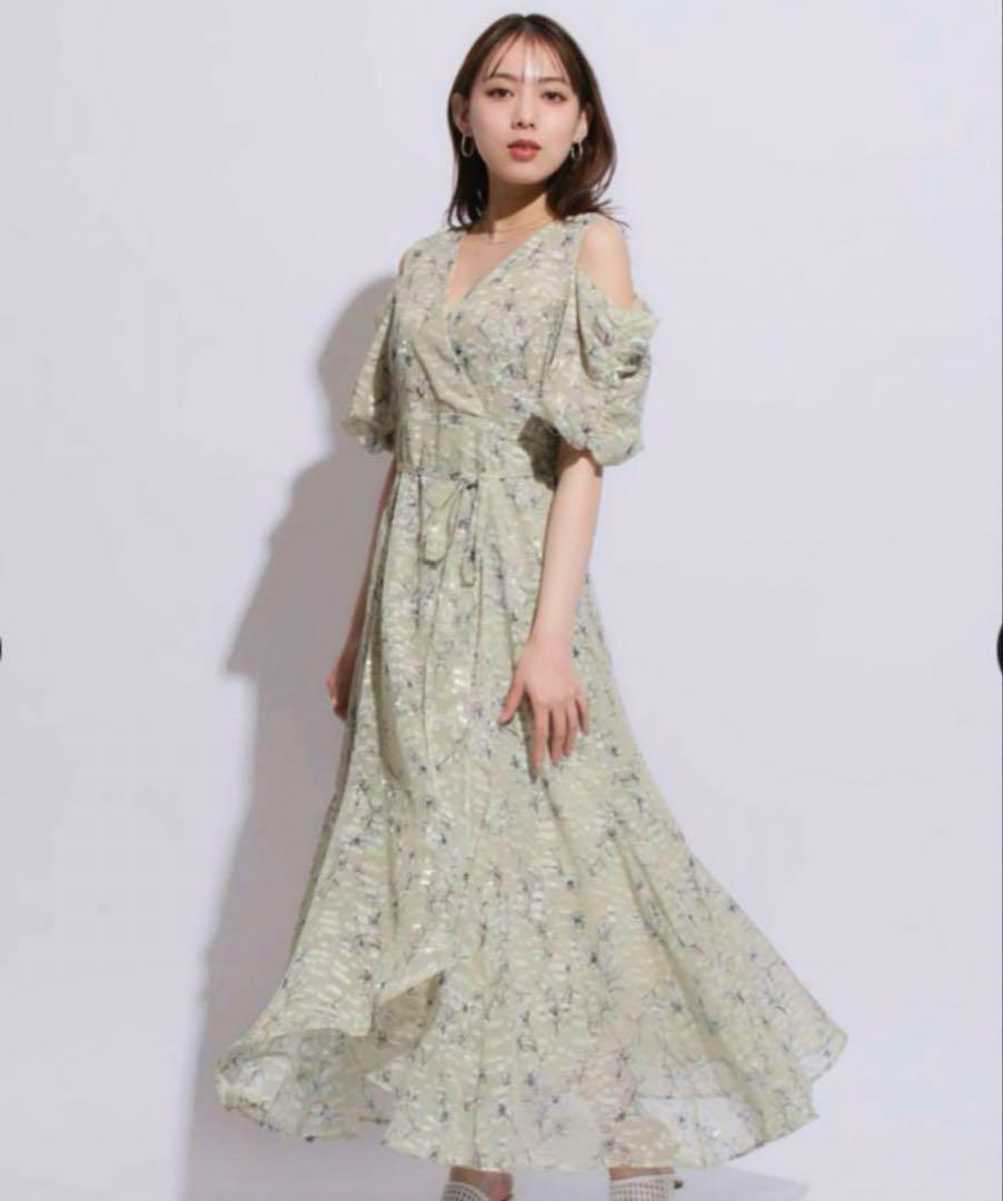 マイストラーダ　カシュクールプリント　マキシ丈ワンピース　花柄　フレア　シフォン