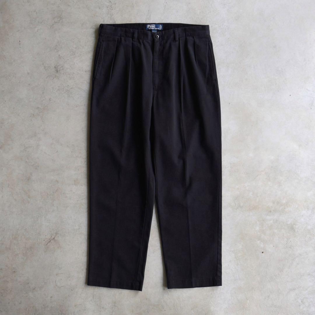 90s ラルフローレン ポロゴルフ タックスラックス 黒W34 L30 ポロチノ 90s ラルフローレン ANDREW PANT ポロチノ 黒 タックチノ USA