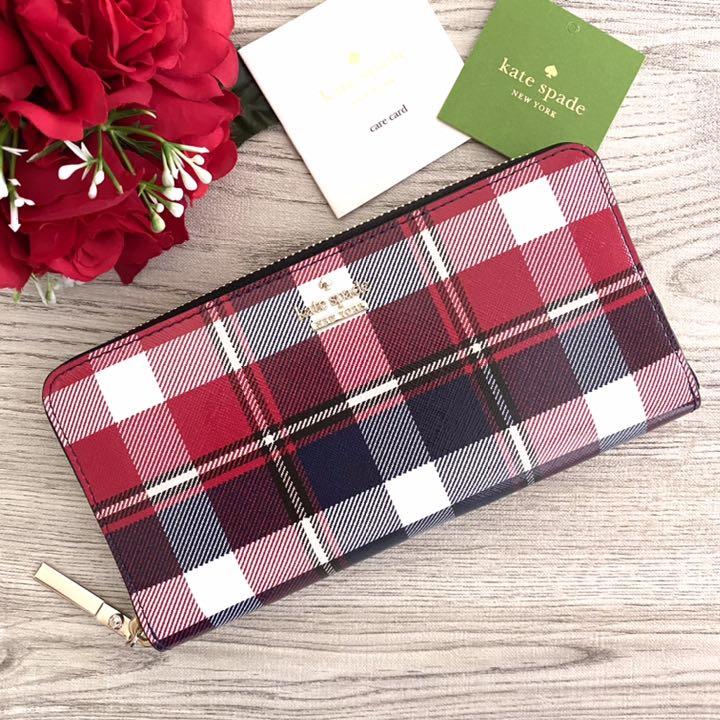 《新品》kate spade ケイトスペード チェック柄 レザー 長財布