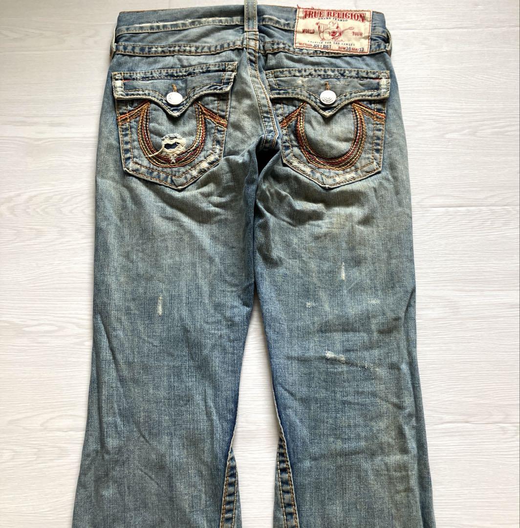 宅配便配送 USA製00s TRUE 極太ステッチ バギーフレアデニム RELIGION パンツ