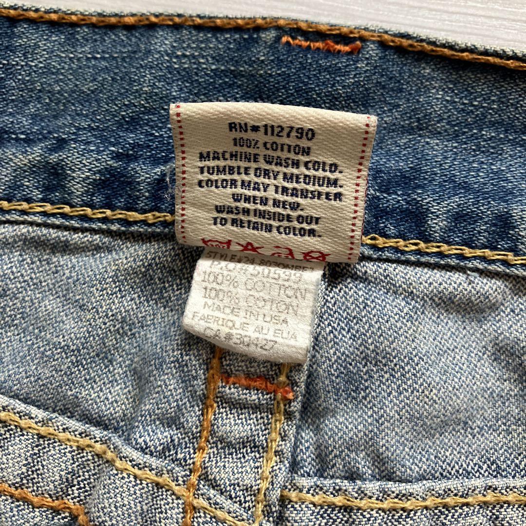 USA製00s TRUE RELIGION バギーフレアデニム 極太ステッチ