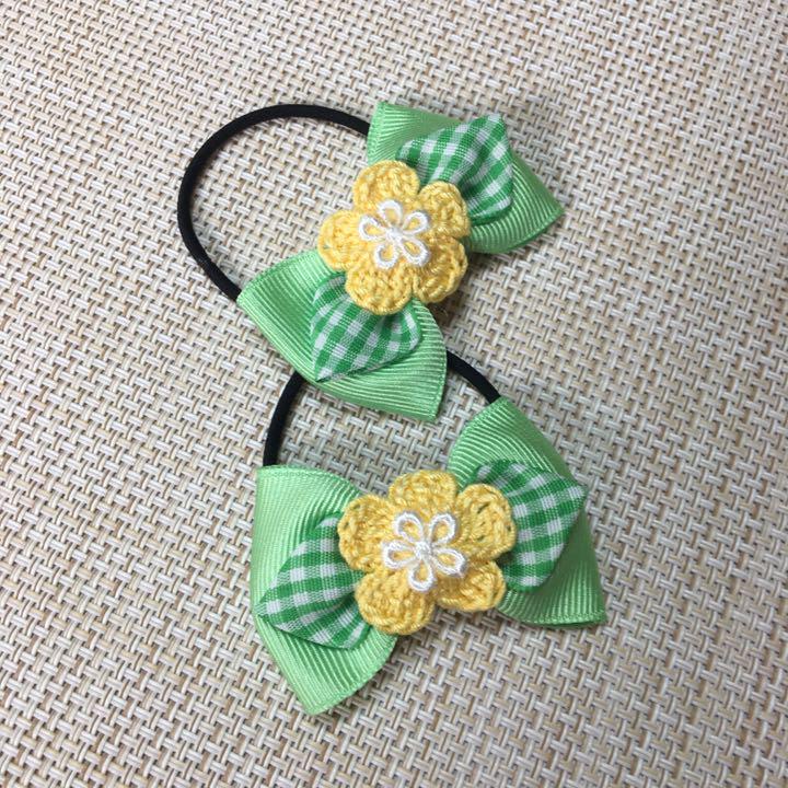 D612-ハンドメイド キッズヘアゴムリボン ミント色緑チェック柄花モチーフ - メルカリ D612-ハンドメイド キッズヘアゴムリボン ミント色緑チェック柄花モチーフ - メルカリ