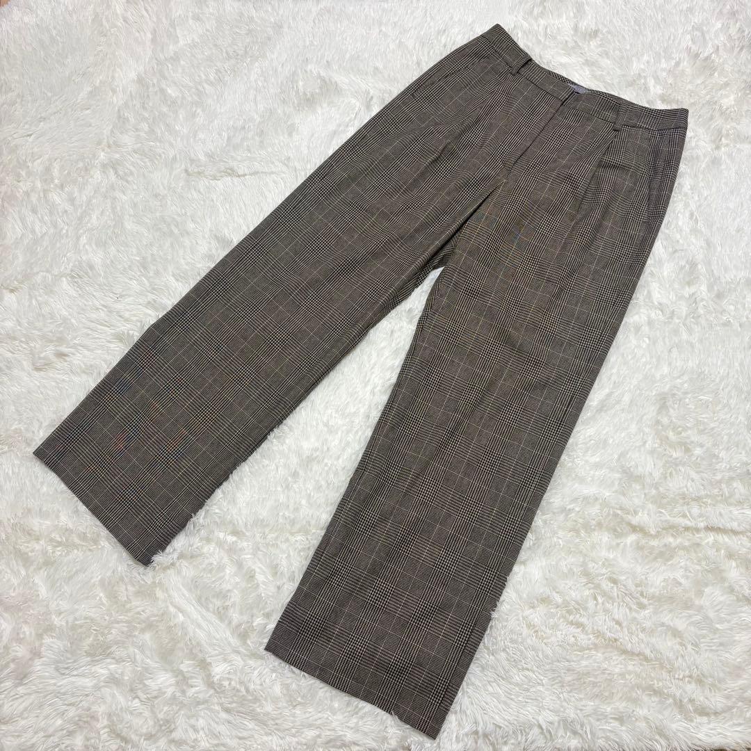 Theory Luxe美品 高級ウール混 グレンチェック ワイドスラックス038
