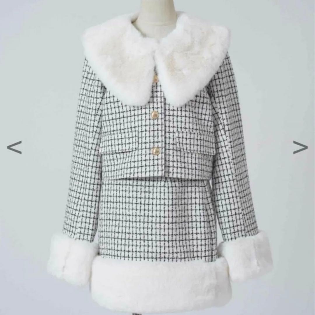 NICE CLAUP フェイクファー付きツイードジャケット スカート mdprevattcaulkingandwaterproofing.com