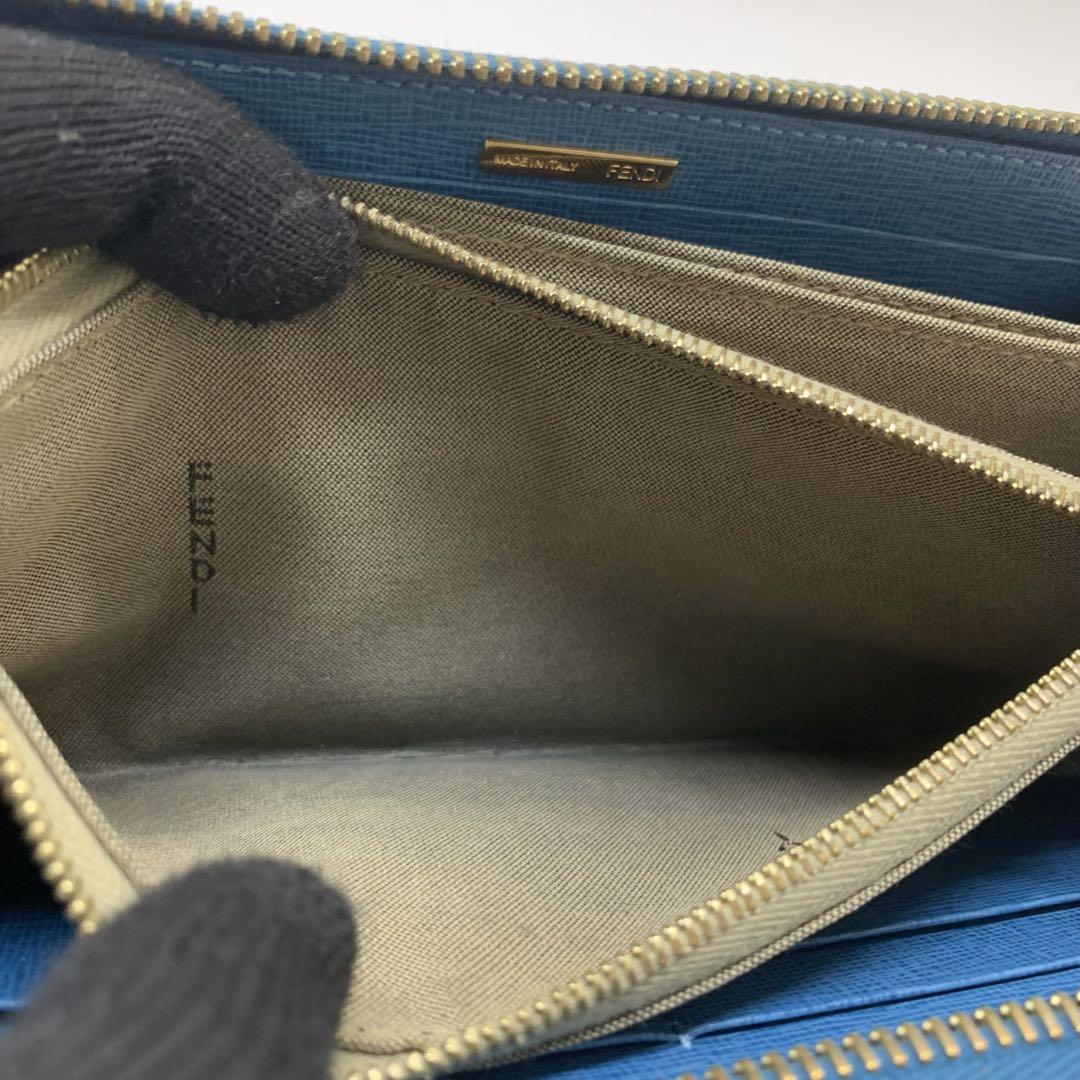 FENDI フェンディ 長財布 ブルー ラウンドファスナー