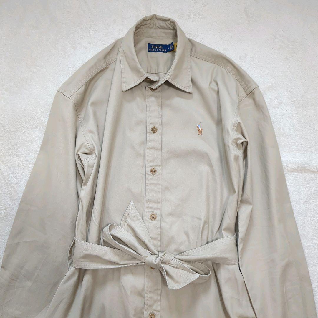 ローレンラルフローレン シャツワンピース ベージュ ベルト マキシ丈 タグ付✨ローレンラルフローレン 6 シャツワンピース ベージュ