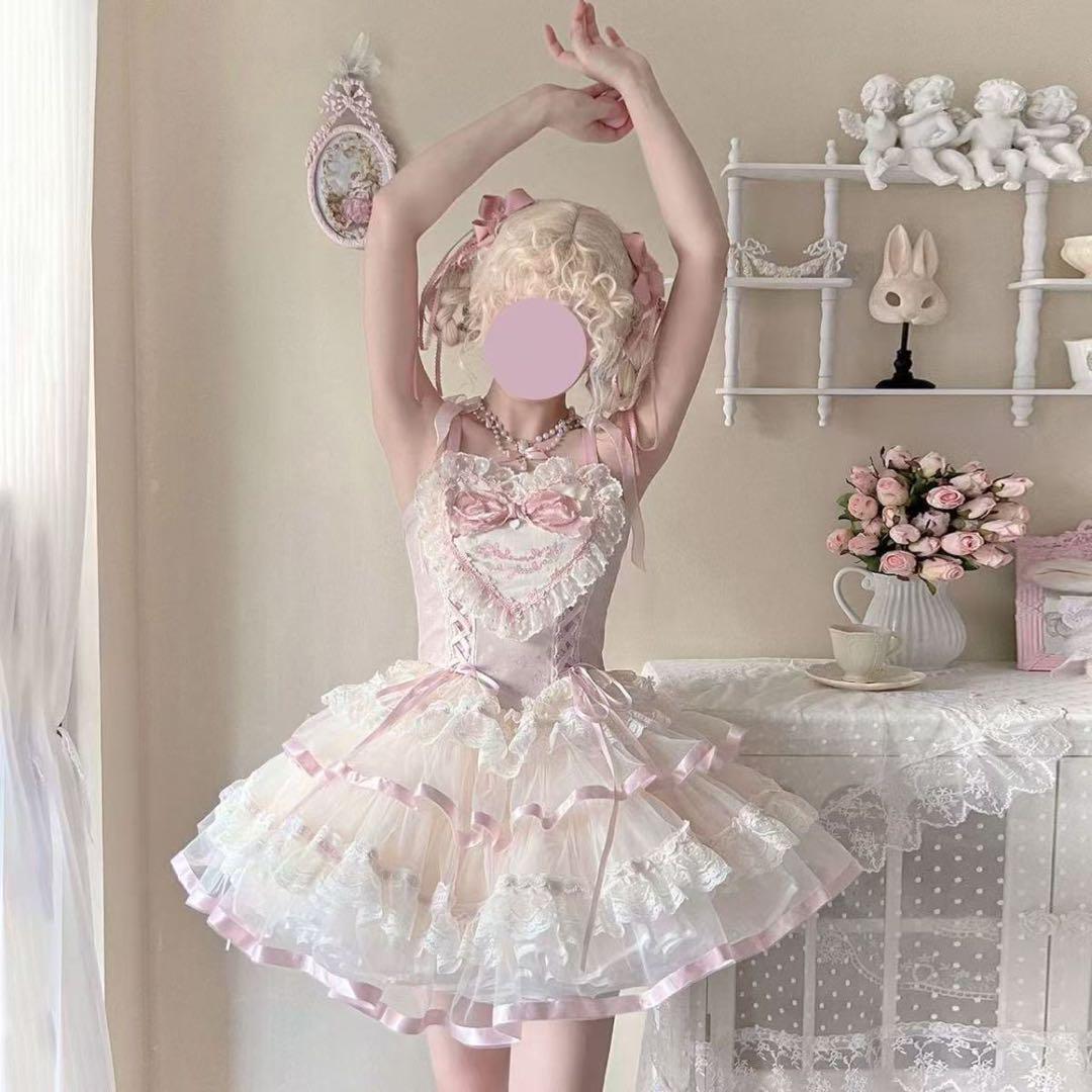 ロリータドレスお嬢様 めめしい かわいい メイド衣装 可愛いドレス 仮装　ピンク