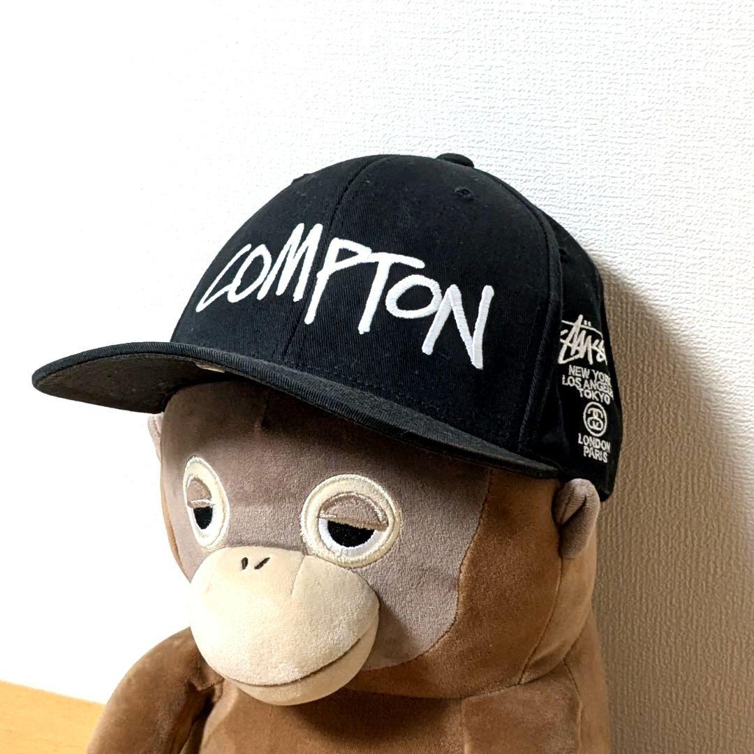 入荷now 安全 COMPTON STUSSY コンプトン ステューシー 希少 キャップ 刺繍 黒 帽子