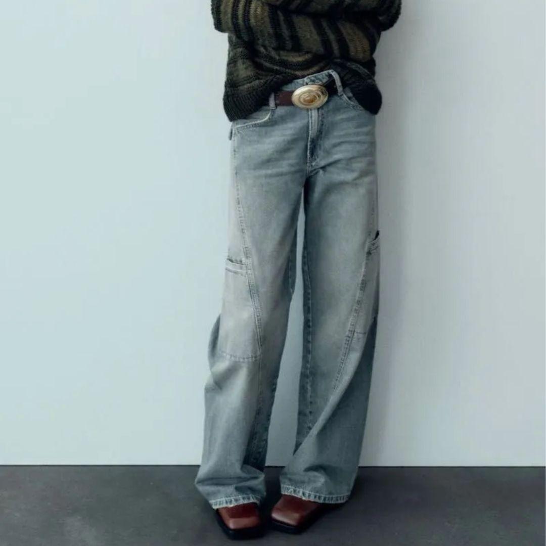 【ZARA】美脚見え！トレンド感あるカーゴワイドデニムパンツ ワイド フレア