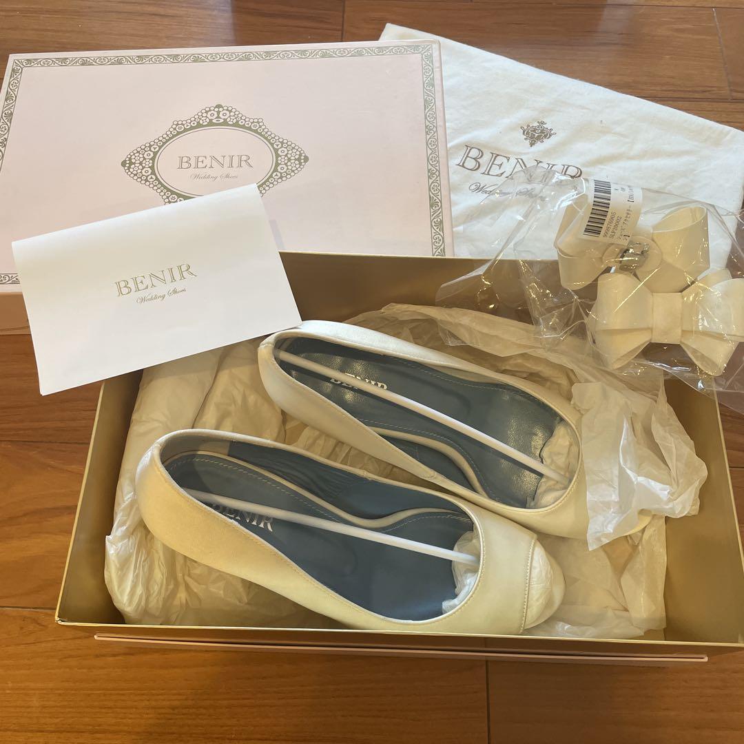 BENIR アイボリー パンプス リボンセット