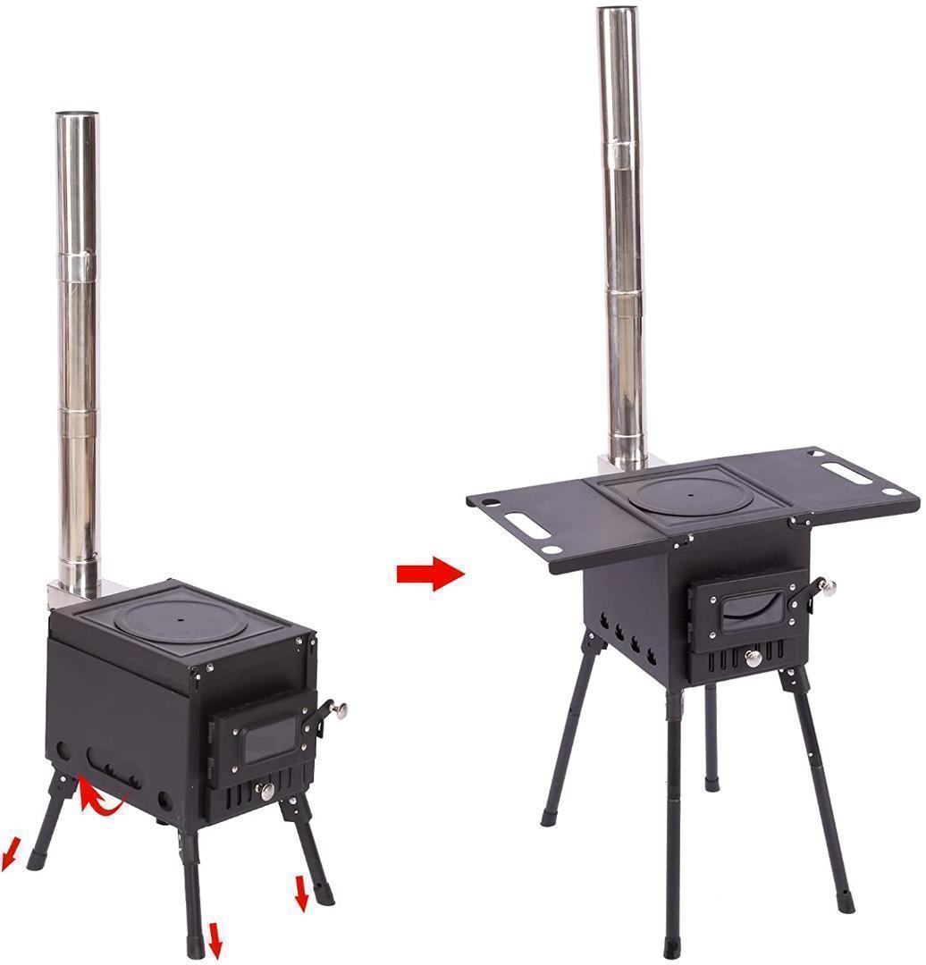薪ストーブ 高さ調整可能 薪暖炉 ステンレス キャンプ テント用 煙突