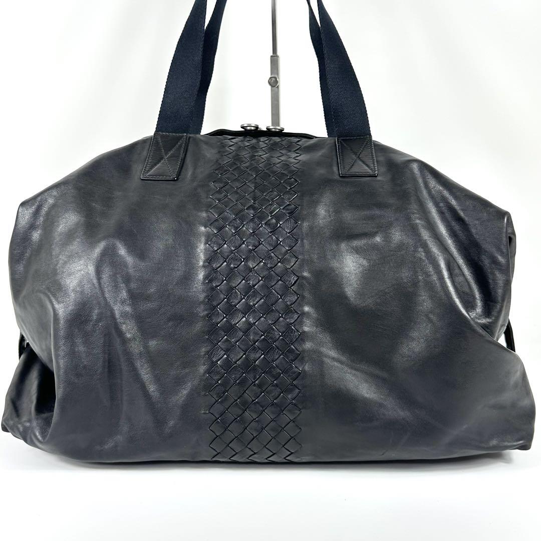 極美品 Bottega Veneta イントレチャート ボストンバッグ レザー黒