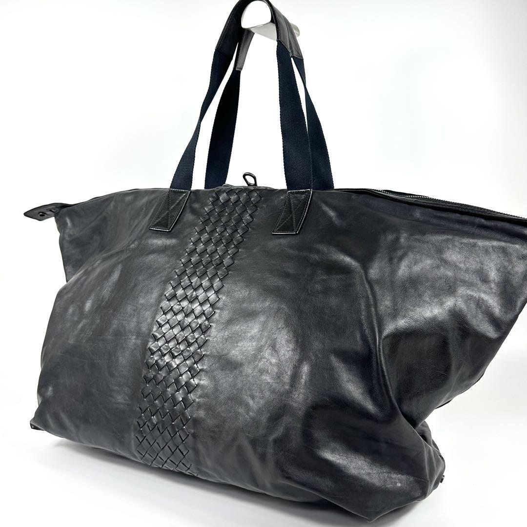 極美品 Bottega Veneta イントレチャート ボストンバッグ レザー黒