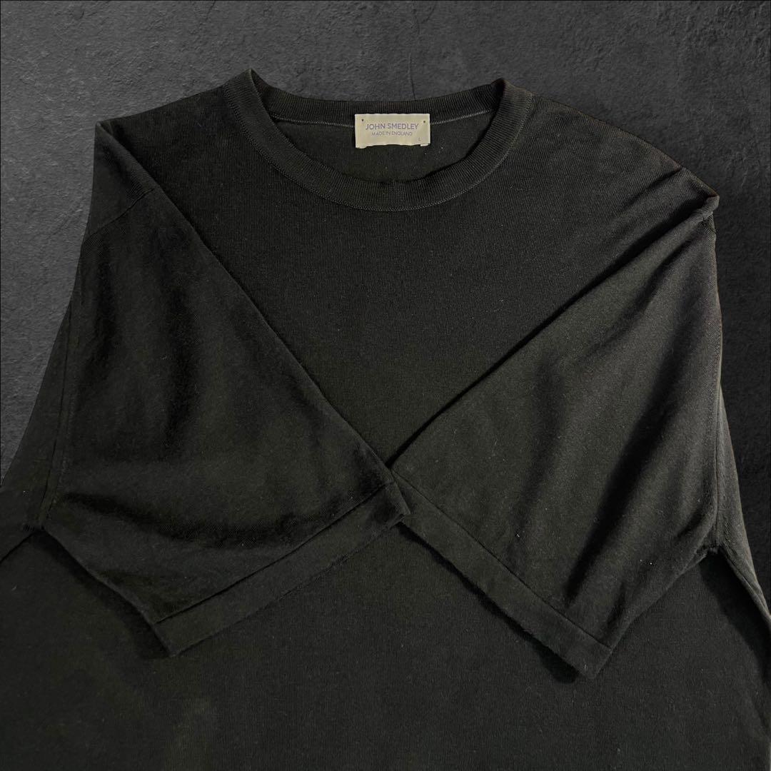 定価約4万美品 JOHN SMEDLEY ブラック 半袖 ニットTシャツ L