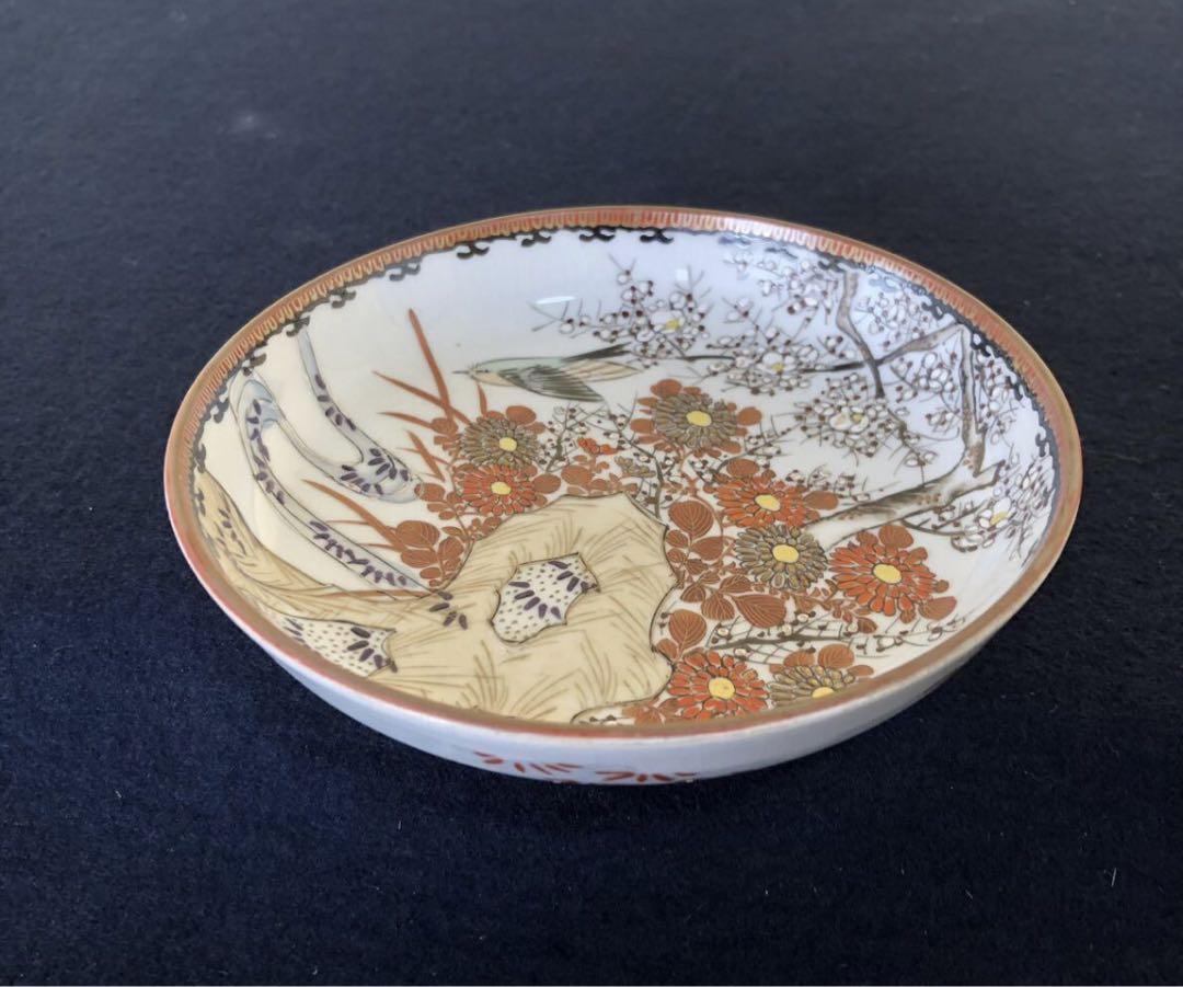 《R》九谷焼 金彩色絵梅鶯 小皿10客 時代　1f