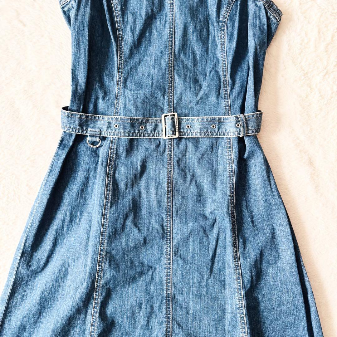 【美品】 バーバリーロンドン デニム ノンスリーブワンピース ノバチェック 38