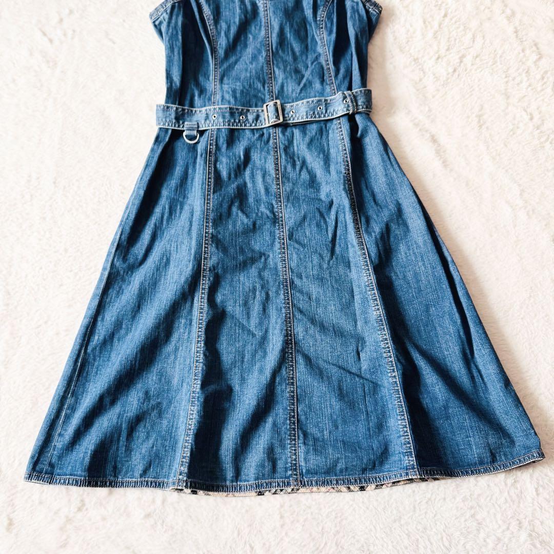 【美品】 バーバリーロンドン デニム ノンスリーブワンピース ノバチェック 38