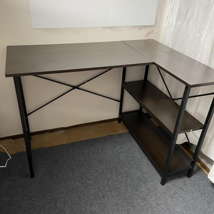 棚付デスク (ウォルナット, 107*80*74cm) ダークブラウン
