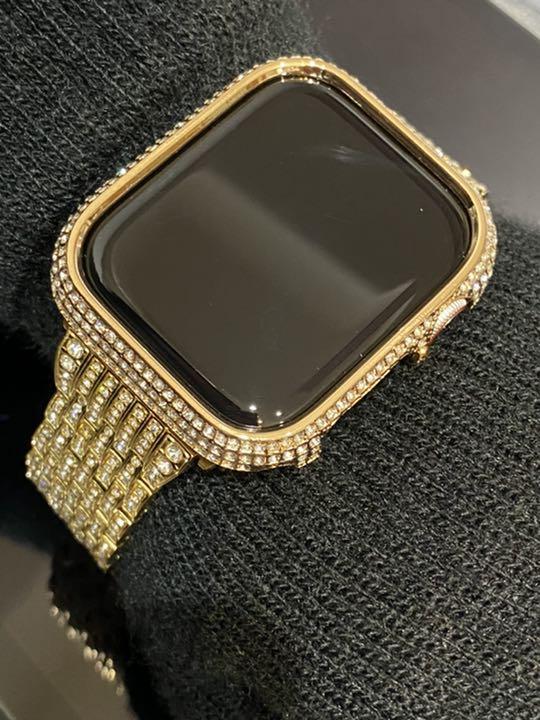 高級メタル　アップルwatchダイヤベルト&ダイヤカバー　キラキラ　ゴールド