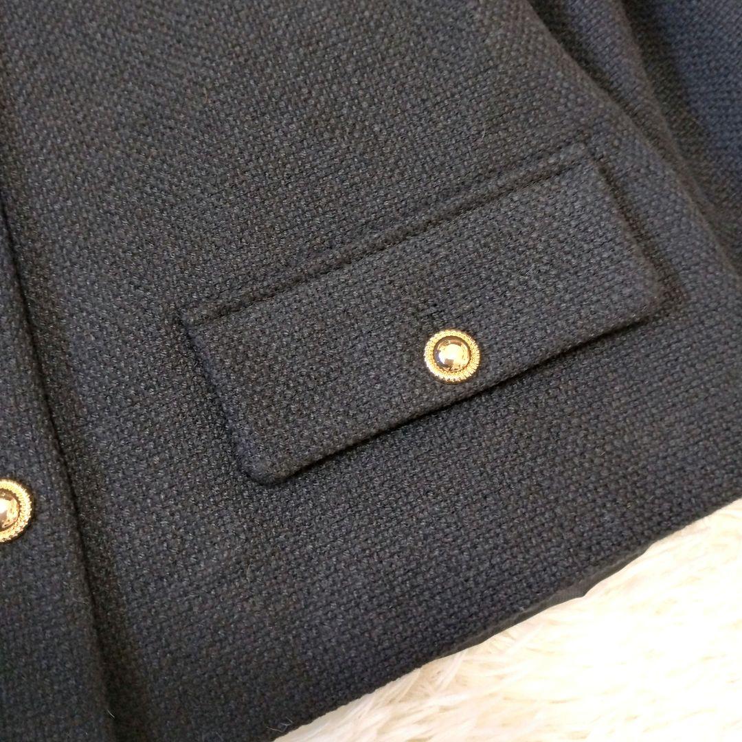 ★myki★ ZARA ノーカラージャケットツイード ブラック L